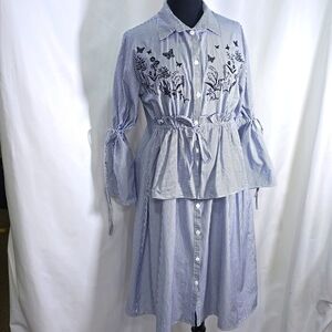 NWT Embroidered Striped Tiered Dress